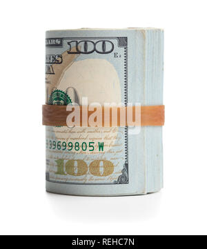 Rolls of 100 one hundred dollar banknote currency cash money old and ...