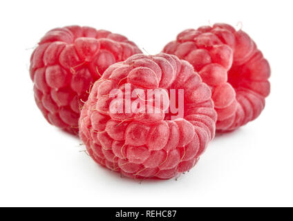 fresh ripe raspberry fruits isolated on white background Stock Photo