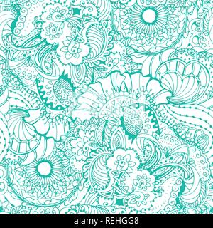 Coloring book page design with turquoise pattern. Mandala ethnic ornament. Isolated vector illustration in zentangle style. Can be used for fashion fabric print on textile Stock Vector