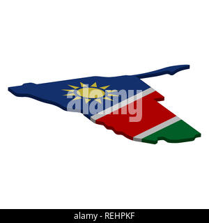 Flag and map of Namibia. Color silhouette of 3D map of Namibia  illustration Stock Photo
