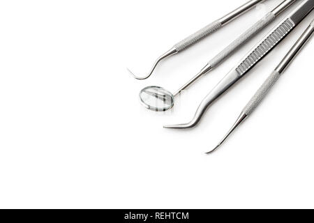Dental instruments. Dentists tools isolated on white background. Stock Photo