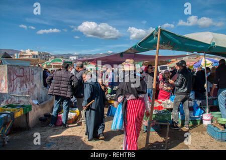 Oued Laou, Chefchaouen, Morocco - November 3, 2018: Thousands of people from all nearby places go to the market that is installed every Saturday Stock Photo