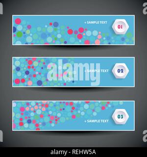 Set of Three Colorful Numbered Horizontal Headers or Banners with Abstract Design for Web - Template Illustration in Freely Scalable Vector Stock Vector