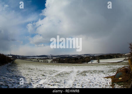 A sunny snowy day looking out over Dartmoor Stock Photo