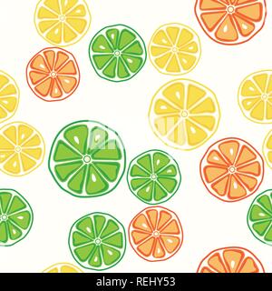 Lemons limes and orange on seamless pattern Stock Vector
