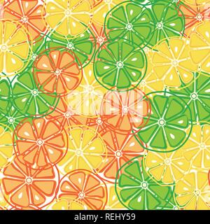 Sliced lemons limes and orange on seamless pattern Stock Vector