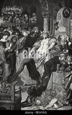 Frederick II enjoys the gayety of his Italian Court Stock Photo