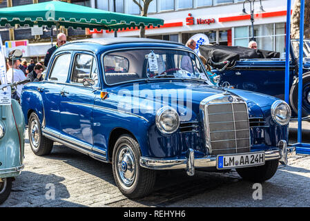 GERMANY, LIMBURG - APR 2017: blue MERCEDES-BENZ W120 W121 180 1953 in Limburg an der Lahn, Hesse, Germany. Stock Photo