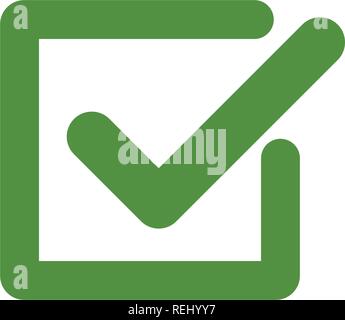 Green check mark icon in a box. Tick symbol in black color, vector illustration Stock Vector