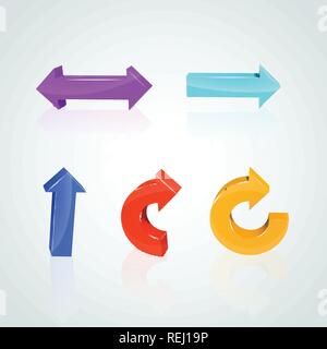 Set of color arrows. 3D icon. Vector illustration. The reflection from the surface Stock Vector