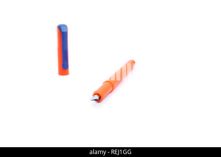 Picture of fountain pen with cap. Isolated on the white background. Stock Photo