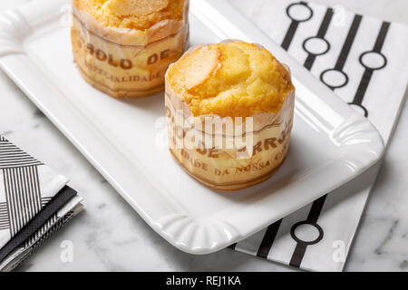 Rice muffin on tray, typical pasty from Portugal. Bolo de arroz Stock Photo