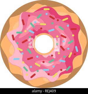 Sweet donut. Donut with pink glaze isolated on white background. Vector illustration, EPS10. Stock Vector