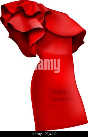 A beautiful stylish red dress with ruffles/frills. Fashionable dresses - ruffle and valance, beautiful models of dresses for women's fashion. Vector i Stock Vector