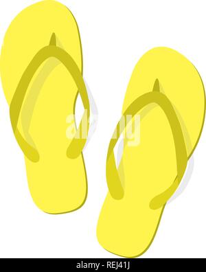Yellow summer slippers on white background. Flip-flops isolated icon. Flat design. Vector illustration, EPS10. Stock Vector