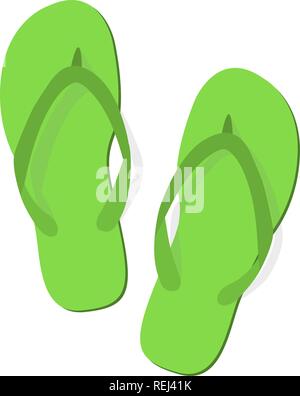 Green summer slippers on white background. Flip-flops isolated icon. Flat design. Vector illustration, EPS10. Stock Vector