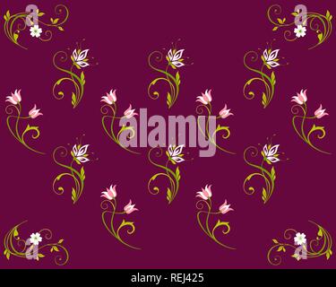 Background, isolated illustration with flowers. Lilies and tulips on a purple background. Vector illustration, EPS10. Stock Vector