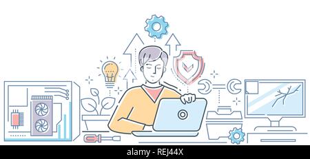 Computer service - modern line design style illustration Stock Vector