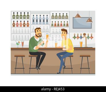 Friends at the pub - cartoon people characters illustration Stock Vector