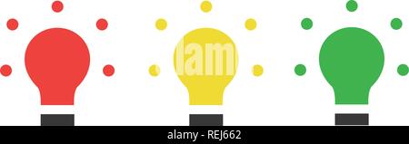 Red yellow green LED, traffic lights, light bulb flat icon, Vector illustration isolated on white . Stock Vector