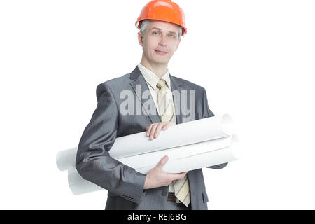 portrait of confident engineer architect with the drawings Stock Photo