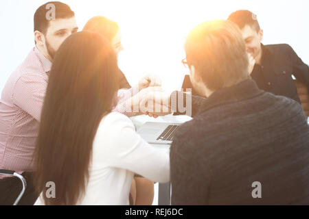close up.handshake of the Manager and the client in the creative office Stock Photo