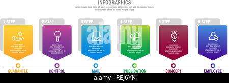 Modern 3D vector illustration. Pentagon step lable infographic template with six elements and icons. Designed for business, presentations, marketing,  Stock Vector