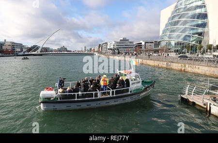 The historic No 11 Liffey Ferry which has been relaunched on Tuesday, following a 35-year absence on the River Liffey in Dublin, to begin operating once more as a ferry service for members of the public crossing the river. Stock Photo