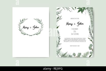 Set of card with flower rose, leaves and geometrical frame. Wedding ornament concept. Stock Vector