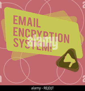 Word writing text Email Encryption System. Business concept for Authentication mechanism of an email message Megaphone Inside Triangle and Blank Color Stock Photo