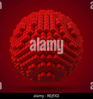 spherical data block. made with red cubes. 3d pixel style vector illustration. Stock Vector