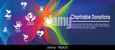 Charitable Giving and Donations Header Banner and Icon set Stock Vector