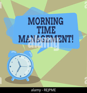 Text sign showing Morning Time Management. Conceptual photo optimal use of the time available to them on the job Blank Rectangular Color Speech Bubble Stock Photo