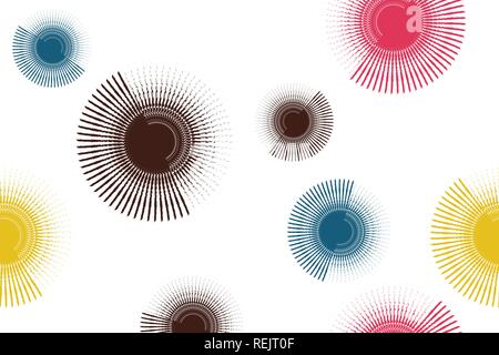 Seamless, abstract background pattern made with brush strokes forming circles in pink, yellow, blue and black colors. Modern, playful vector art. Stock Vector