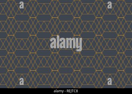 Seamless, abstract background pattern made with thin lines forming rhombus, hexagon and parallelogram shapes in yellow and blue colors. Modern, decora Stock Vector