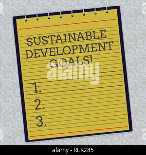 Handwriting text Sustainable Development Goals. Concept meaning Unite Nations Global vision for huanalysisity Lined Spiral Top Color Notepad photo on  Stock Photo