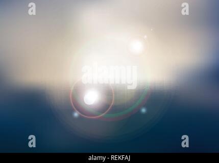 Abstract sunset or sunrise sky and sun shining blurred background with flare. Vector illustration Stock Vector