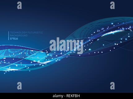 Abstract blue lines wave glowing light element digital stream series technology communication data science background. Vector illustration Stock Vector