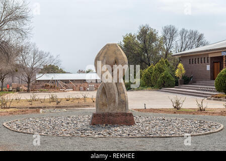 ORANIA, SOUTH AFRICA, SEPTEMBER 1, 2018:  The Koeksister Monument in Orania in the Northern Cape Province. The koeksister is a traditional Afrikaner d