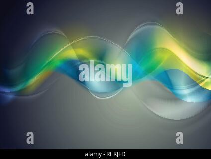Colorful glossy blurred waves on grey abstract vector shiny background Stock Vector