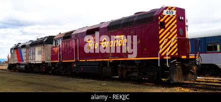 San Luis and Rio Grande diesel engine in the rail yard of Alamosa, Colorado Stock Photo