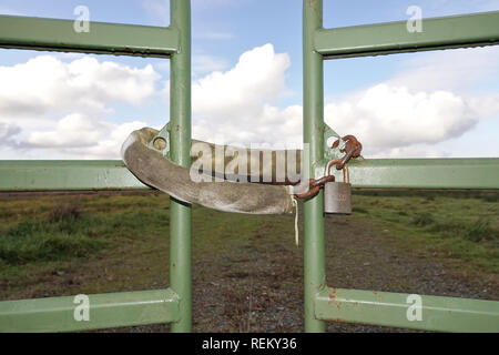 Closed and locked gates Stock Photo