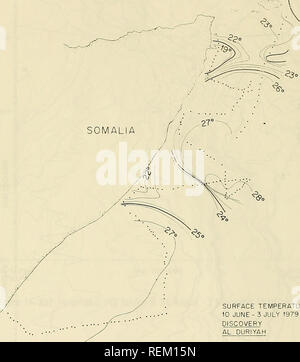 . Circulation and oceanographic properties in the Somali Basin as observed during the 1979 southwest monsoon. Oceanography; Ocean currents; Monsoons. 15° SOCOTRA ^o .-N '?So. SURFACE TEMPERATURE, °C 10 JUNE-3 JULY 1979 DISCOVERY AL DURIYAH 40° 45° 50° 55° Figure 16 40. Please note that these images are extracted from scanned page images that may have been digitally enhanced for readability - coloration and appearance of these illustrations may not perfectly resemble the original work.. Beatty, William H; Bruce, John G; Guthrie, Robert C; United States. Naval Oceanographic Office. St. Louis, Mi Stock Photo