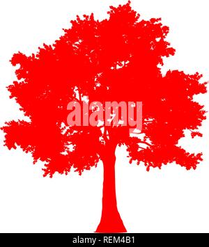 Tree profile silhouette isolated - red simple detailed - vector illustration Stock Vector