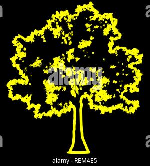 Tree profile silhouette isolated - yellow outlined detailed - vector illustration Stock Vector