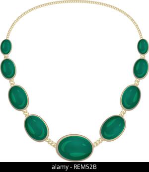 Green gemstone necklace icon. Cartoon of green gemstone necklace vector icon for web design isolated on white background Stock Vector