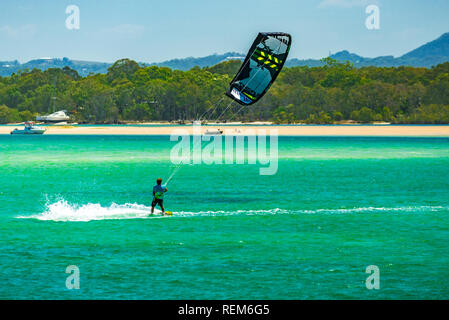 Kitesurfing in Noosa, Sunshine Coast, Queensland, Australia Stock Photo