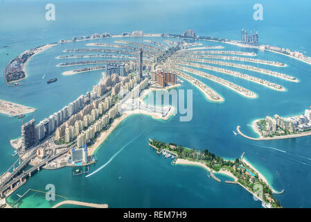 Aerial view of Dubai Palm Jumeirah island, United Arab Emirates Stock Photo