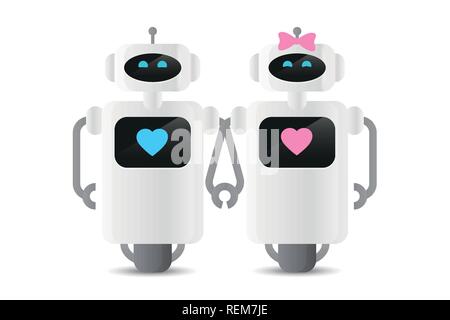 robot couple boy and girl in love vector illustration EPS10 Stock Vector