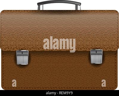 Brown leather briefcase isolated on white photo-realistic vector illustration Stock Vector